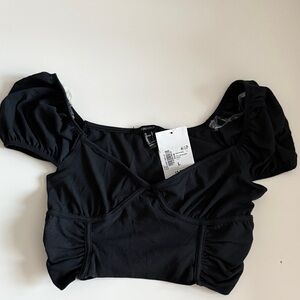 Forever 21 Black Puff Sleeve Crop Top